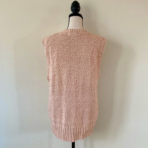VINTAGE | Silk Blend Handknit 🩰 Pink Sleeveless Tunic Sweater Large - Picture 4 of 10